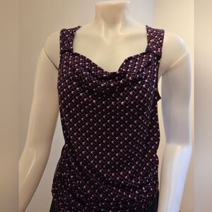 WHITE HOUSE BLACK MARKET PRINT TANK SHELL WITH COWL NECK AND RUCHED SIDES